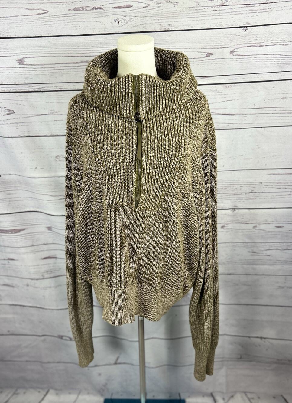 Varley Mentone Half Zip Knit Pullover Green Speckle Cotton Sweater Women 2X